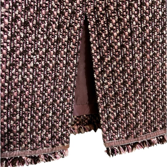 Women’s Pink Black White Tweed Pencil Skirt Velvet Fringe Trim Size 2 - Picture 3 of 11